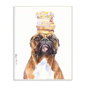 stupell industries boxer and donuts funny dog pet animal watercolor painting wall plaque, 10 x 15, multi-color