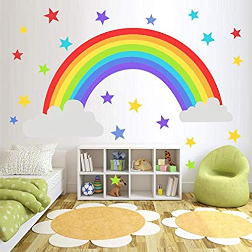 Bamsod Rainbow Wall Sticker Kids Wall Decal Art Girls Star Bedroom Nursery Home Decor 16.5x32.6 inch