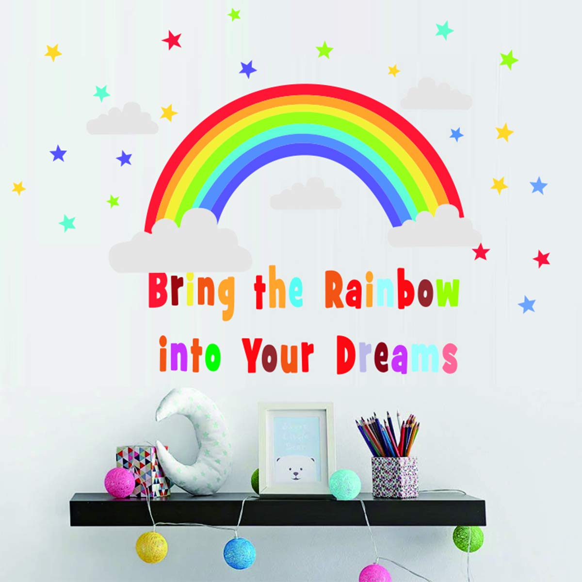 Bamsod Rainbow Wall Sticker Kids Wall Decal Art Girls Star Bedroom Nursery Home Decor 16.5x32.6 inch