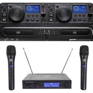 Gemini CDX-2250i Pro DJ Dual Two Deck Rack Mount CD/MP3 Media Player w/USB Bundle with RockvilIe RWM1203VHWireless Dual Handheld Microphone System/Digital Display