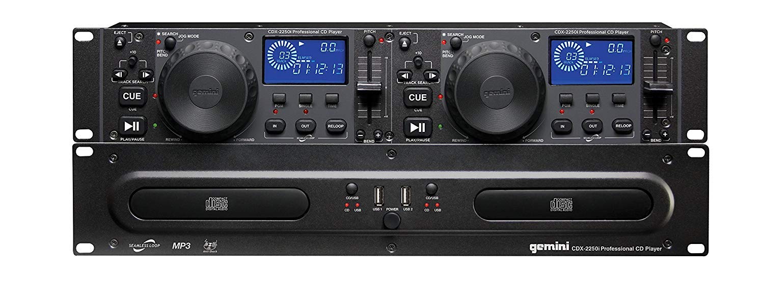 Gemini CDX-2250i Pro DJ Dual Two Deck Rack Mount CD/MP3 Media Player w/USB Bundle with RockvilIe RWM1203VHWireless Dual Handheld Microphone System/Digital Display