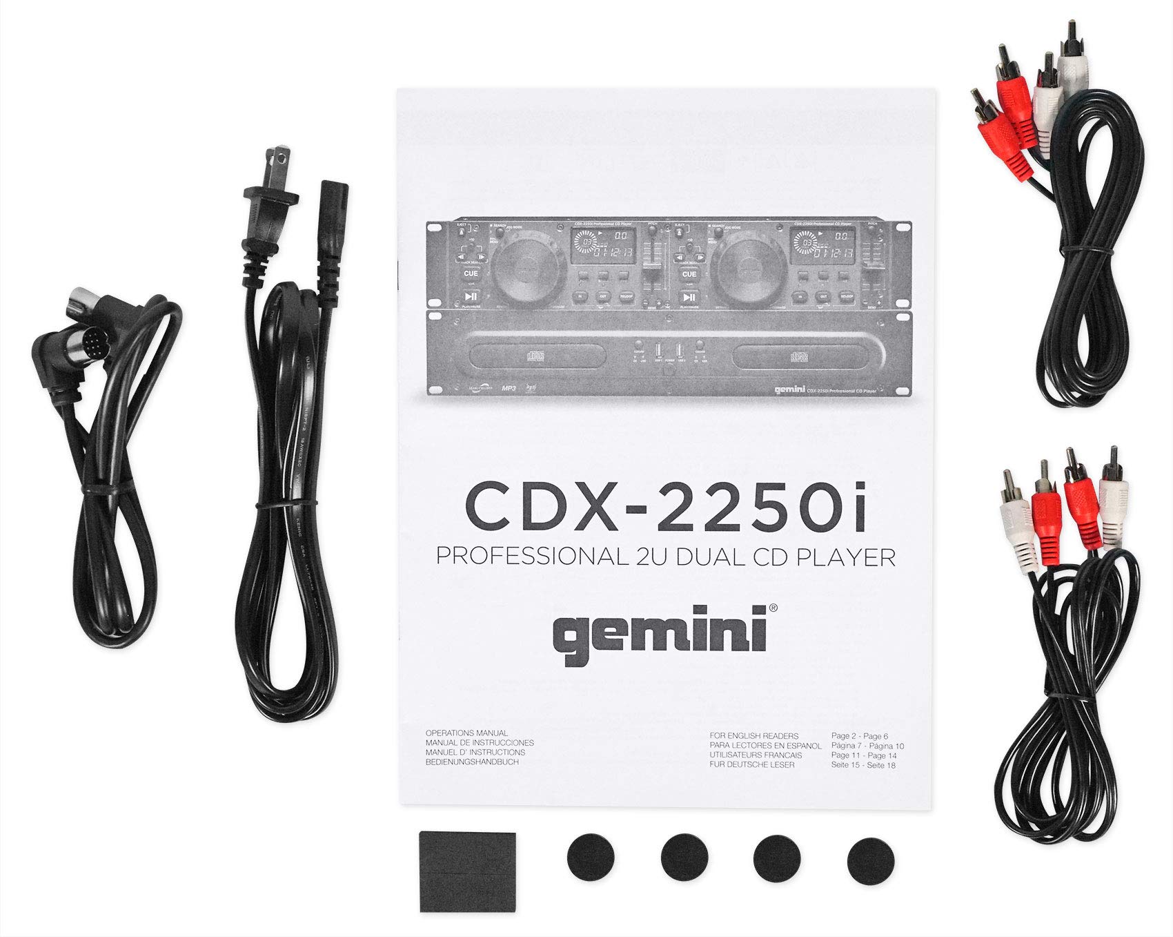 Gemini CDX-2250i Pro DJ Dual Two Deck Rack Mount CD/MP3 Media Player w/USB Bundle with RockvilIe RWM1203VHWireless Dual Handheld Microphone System/Digital Display