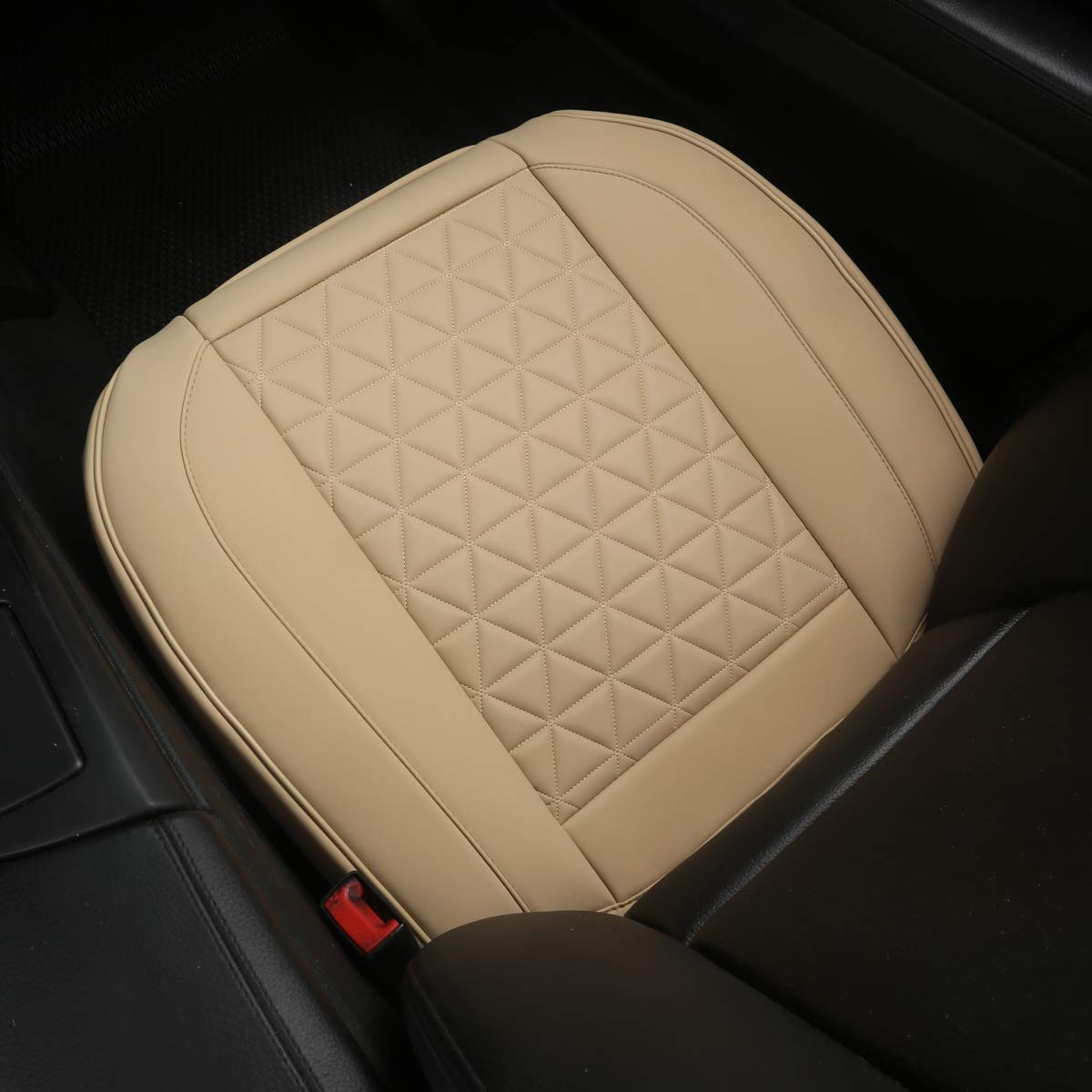 Black Panther Luxury Faux Leather Car Seat Cover Front Bottom Seat Cushion Cover, Anti-Slip and Wrap Around The Bottom, Fits 95% of Vehicles - 1 Piece,Beige