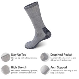 GKX Men's Merino Wool Moisture Wicking Themal Outdoor Hiking Work Boot Heavy Cushion Crew Socks(Navy)