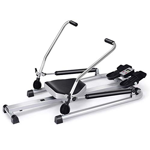 Goplus Hydraulic Rowing Machine, Full Motion Folding Rower with LCD Monitor, Adjustable Resistance and Full Arm Extensions for Home Use