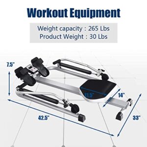 Goplus Hydraulic Rowing Machine, Full Motion Folding Rower with LCD Monitor, Adjustable Resistance and Full Arm Extensions for Home Use