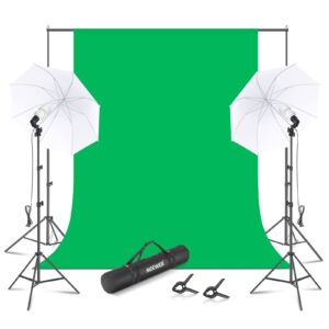 neewer photography backdrop 400w 5500k continuous umbrella studio lighting kit 6x9 feet muslin chromakey green screen and 2.6x3 meters/8.5x10 feet backdrop stand support system for photo video shoot