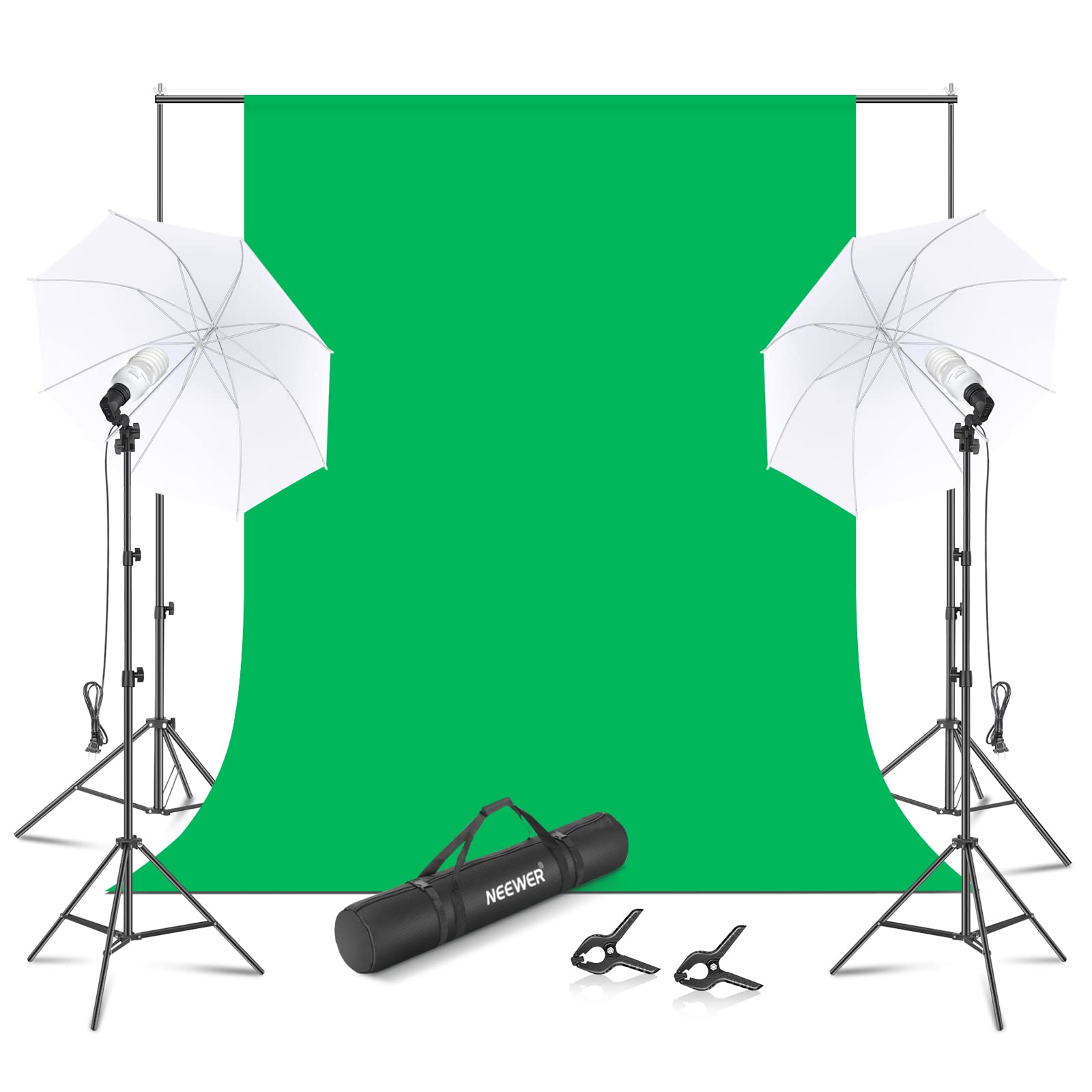 Neewer Photography Backdrop 400W 5500K Continuous Umbrella Studio Lighting Kit 6x9 feet Muslin Chromakey Green Screen and 2.6x3 Meters/8.5x10 Feet Backdrop Stand Support System for Photo Video Shoot