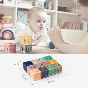 MIXI Baby Toys Blocks, Soft Blocks for Babies 6 Month Baby Toys Teething Toys Infant Toys Baby Building Blocks Montessori Developmental Toys with Numbers Animals Shapes for Baby 6 Months and Up 12PCS