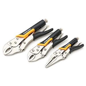 STEELHEAD 3-Piece Locking Pliers Set, 10-inch Curved Jaw, 7-Inch Curved Jaw & 6-1/2” Long Nose Straight Jaw, Integrated Wire Cutter, USA-Based Support