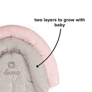 Diono Cuddle Soft 2-in-1 Baby Head Neck Body Support Pillow For Newborn Baby Super Soft Car Seat Insert Cushion, Perfect for Infant Car Seats, Convertible Car Seats, Strollers, Gray/Pink