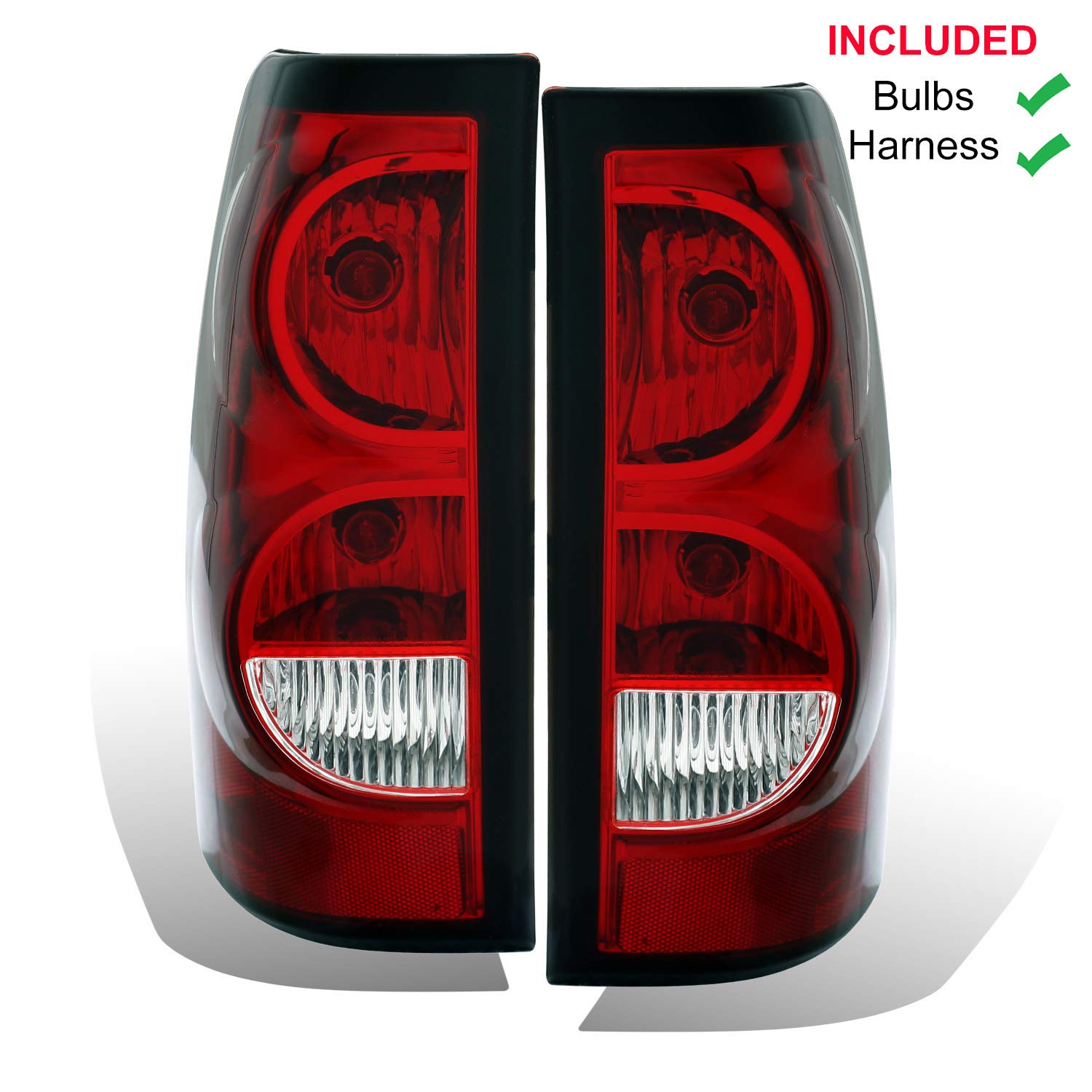 AmeriLite for 2003-2006 Chevy Silverado OE Style Ruby Red Replacement Taillights Rear Brake Lamp Set with Incandescent Bulbs and Harness Vehicle Light Assembly - Passenger and Driver Side