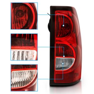 AmeriLite for 2003-2006 Chevy Silverado OE Style Ruby Red Replacement Taillights Rear Brake Lamp Set with Incandescent Bulbs and Harness Vehicle Light Assembly - Passenger and Driver Side