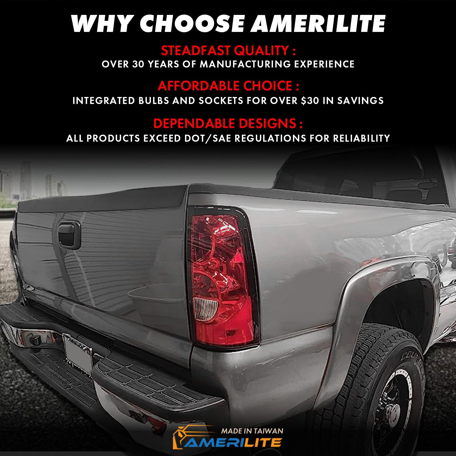AmeriLite for 2003-2006 Chevy Silverado OE Style Ruby Red Replacement Taillights Rear Brake Lamp Set with Incandescent Bulbs and Harness Vehicle Light Assembly - Passenger and Driver Side