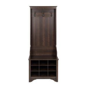 Prepac Narrow Hall Tree with 9 Shoe Cubbies, Espresso