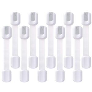 child safety cabinet locks - (10 pack) baby proofing latches to drawer door fridge oven toilet seat kitchen cupboard appliance trash can with 3m adhesive - adjustable strap no drill no tool