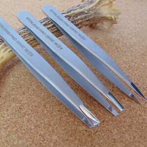 Tweezers For Eyebrow - STALEKS PRO - type 4 - Surgical Stainless Steel - Slant Tip Tweezer - Durability - Precision - Handmade - For Experts - And Professionals.