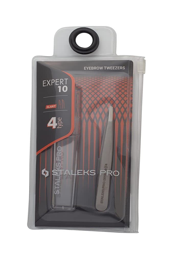 Tweezers For Eyebrow - STALEKS PRO - type 4 - Surgical Stainless Steel - Slant Tip Tweezer - Durability - Precision - Handmade - For Experts - And Professionals.