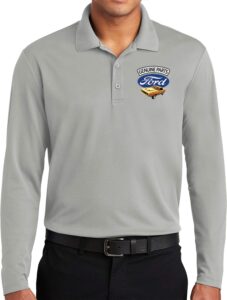 ford mustang genuine parts pocket print long sleeve polo, silver 2xl