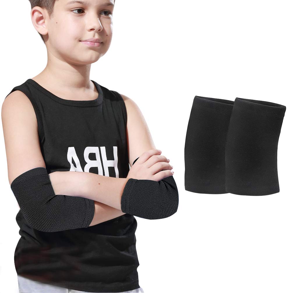 Luwint Kids Knit Elbow Brace Support Compression Arm Protection Sleeves for Volleyball Weightlifting Tennis Tendonitis, 1 Pair (Black)