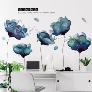 livegallery removable kids room wall decoration art decor diy blue flower wall decals floral wall stickers murals for baby bedroom girls boys nursery rooms bathroom living room wall corner (flower)