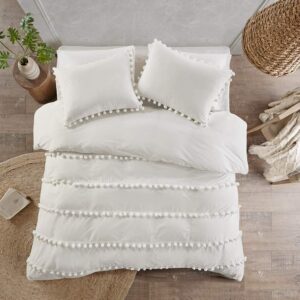 leona 3 piece pom pom cotton duvet cover set