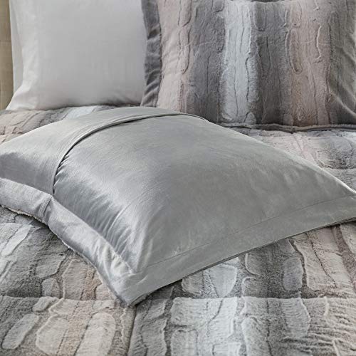 Madison Park Zuri Soft Plush Comforter Set, Faux Fur Animal Stripes Design, Faux Mink On The Reverse, Modern All Season Bedding Set with Matching Sham, Full/Queen, Blush/Grey 4 Piece