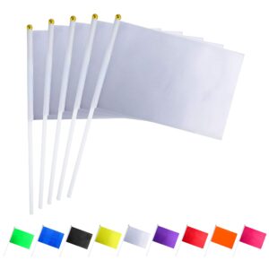 consummate 25 pack solid white blank flag small mini plain white diy flags on stick, party decorations for parades, grand opening, kids birthday, party events celebration, 8.2 x 5.5 inchs, 11.8 inchs