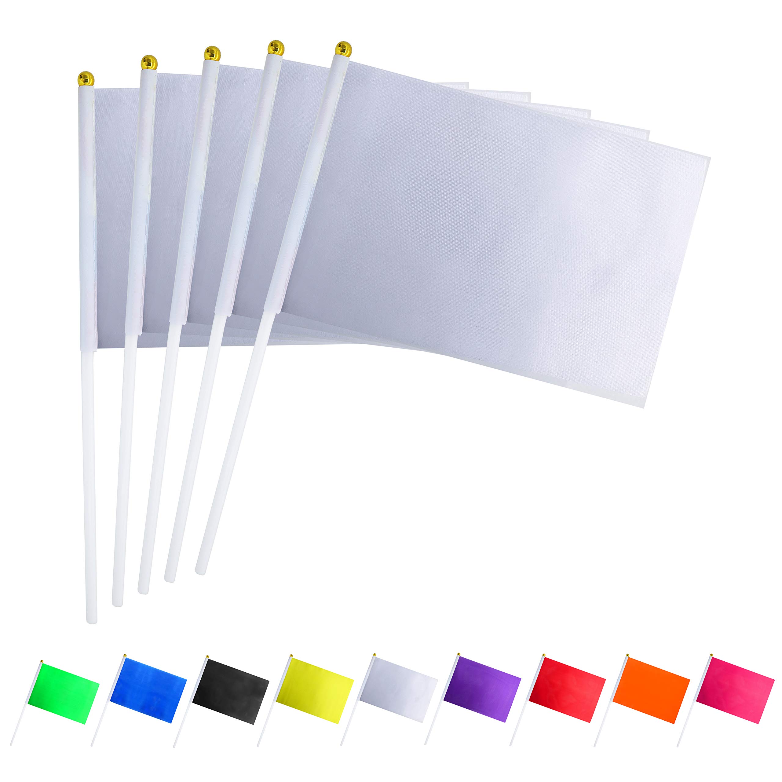 Consummate 25 Pack Solid White Blank Flag Small Mini Plain White DIY Flags On Stick, Party Decorations for Parades, Grand Opening, Kids Birthday, Party Events Celebration, 8.2 x 5.5 inchs, 11.8 inchs