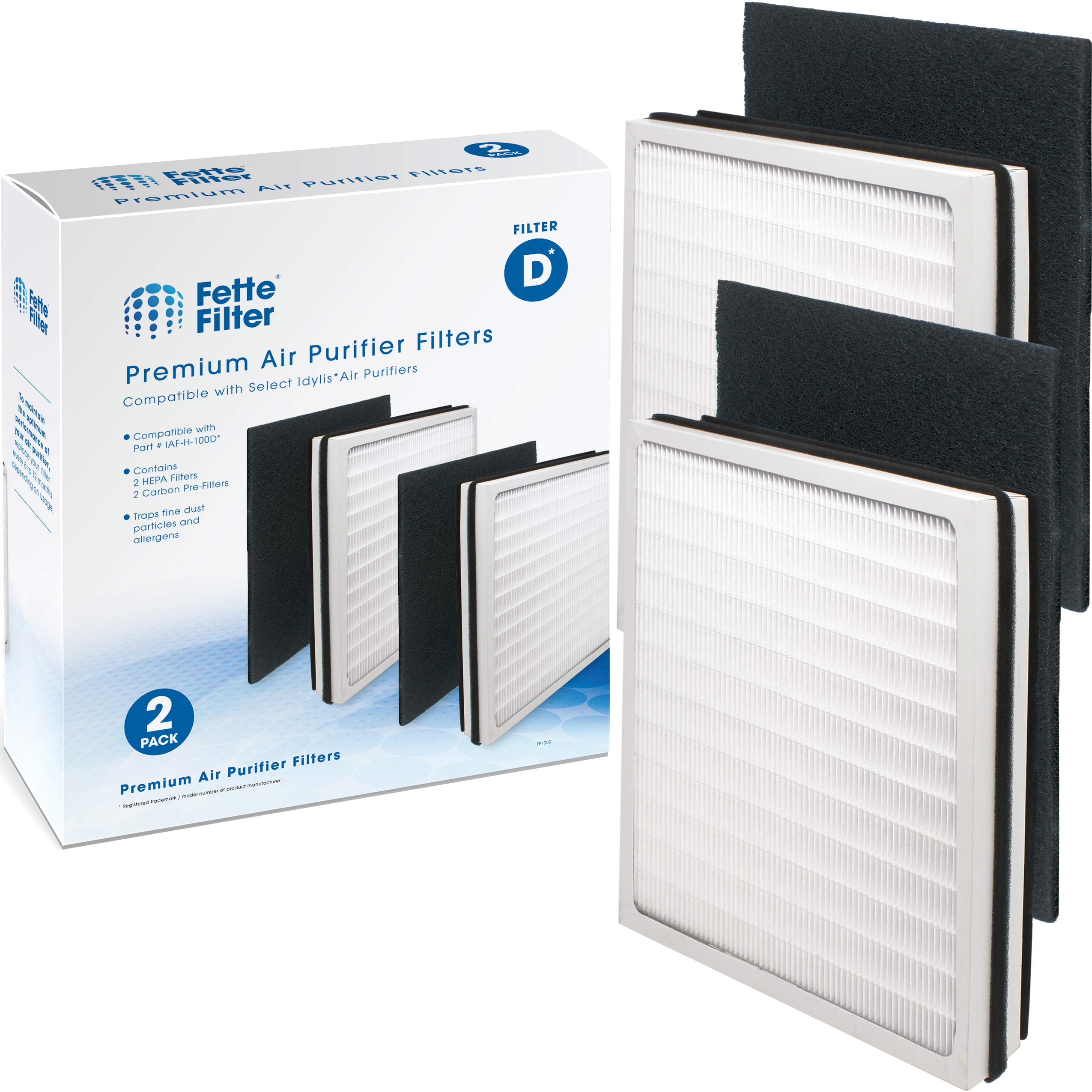 Fette Filter - 2 HEPA Filter & 2Carbon Filter Compatible with Idylis Air Purifiers Type D. For Models IAF-H-100D, AC-2118 AC-2123, IAP-10-280, 1AP10280.