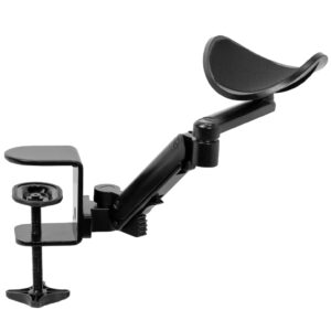 vivo universal clamp-on adjustable armrest, desk cradle rotating elbow cushion, above table extension platform arm support, black, mount-arm01