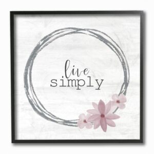 stupell industries live simply family home inspirational pink flower grey design framed giclee texturized art by kimberly allen, 12 x 1.5 x 12, multi-color