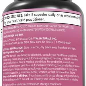 Viva Naturals Probiotics for Gut Health with Prebiotic Fiber, Cranberry & Vitamin C-50 Billion CFU Pre & Probiotics for Women Digestive Health, Vaginal Health from 18 Strains-Shelf-Stable 60 Capsules