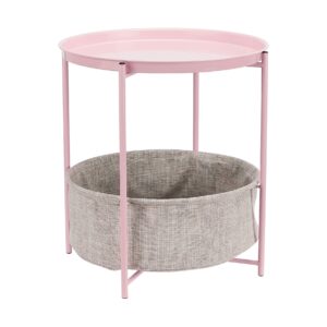 amazon basics round storage end table, side table with cloth basket, dusty pink, 17.7"d x 17.7"w x 18.9"h