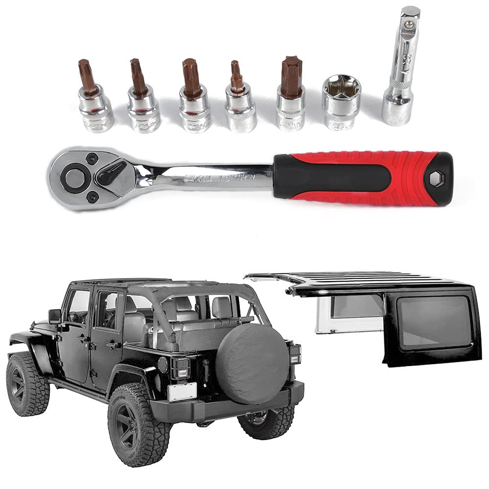 JeCar Socket Wrench Kit Hardtop and Door Removal Torx Set Compatible with Jeep Wrangler 1997-2023 TJ JK JL and Unlimited Sport Sahara Rubicon X