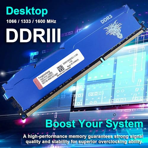 Yongxinsheng DDR3 8GB Desktop RAM 1600MHz PC3-12800 UDIMM Non-ECC Unbuffered 1.5V 2Rx8 Dual Rank 240 Pin CL11 PC Computer Memory Upgrade Module (Blue)