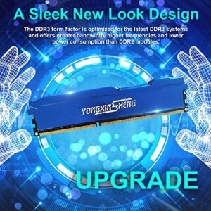 Yongxinsheng DDR3 8GB Desktop RAM 1600MHz PC3-12800 UDIMM Non-ECC Unbuffered 1.5V 2Rx8 Dual Rank 240 Pin CL11 PC Computer Memory Upgrade Module (Blue)