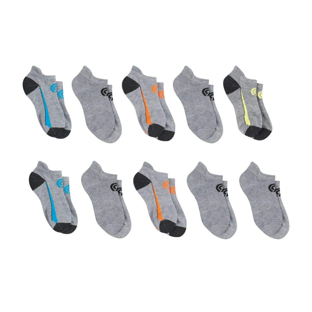 C9 Champion Boys' Heel Shield Sock, Grey with Orange and Blue, Medium