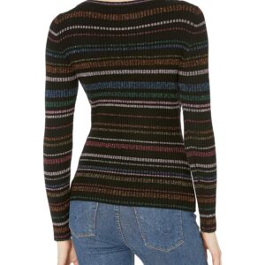 MILLY Women's Metallic Stripe Pullover, Black Multi, M