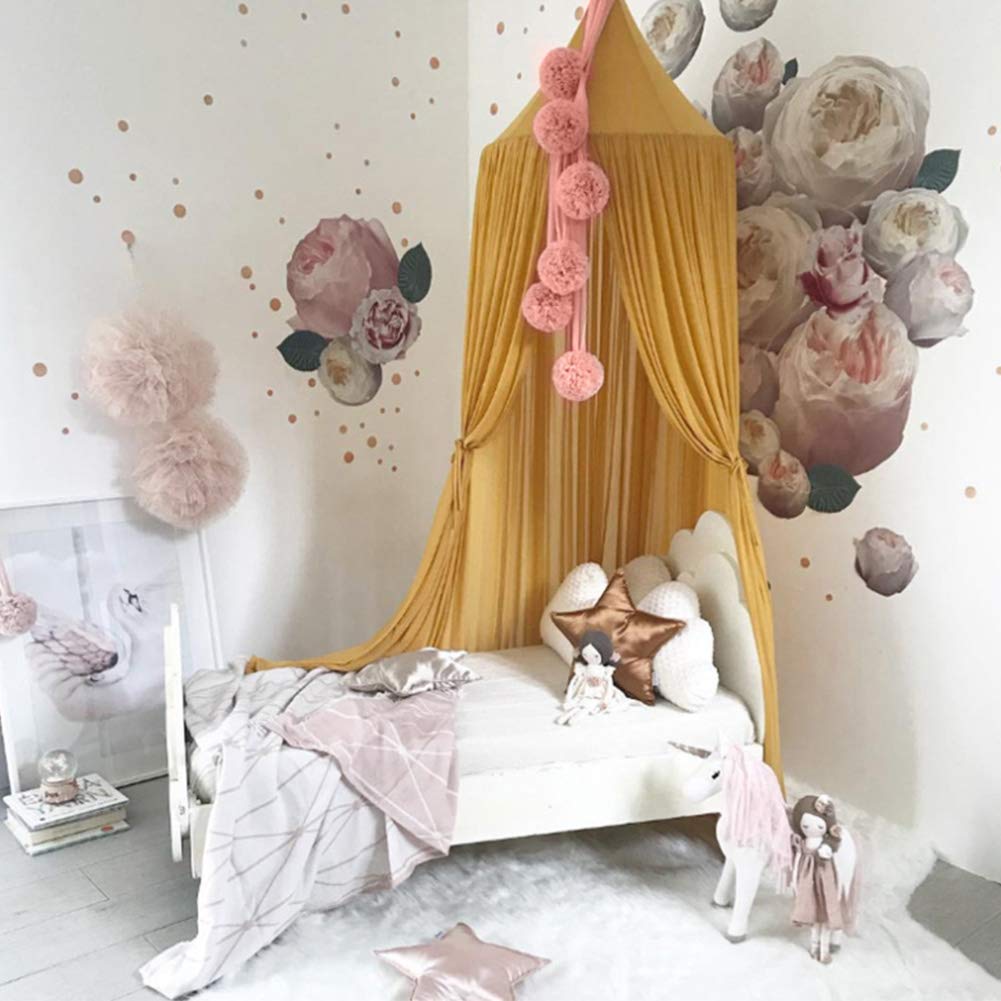 Flower Ball Bed Decor Baby BedNet Hanging Canopy for Babies Crib Accessories Wall Pendant Decoration for Kids Room (Pink)