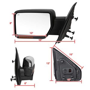 Carpartsinnovate For 07-14 Power Heated Polished Chrome Driver Side Mirror Left w/LED Signal+Puddle Lamps