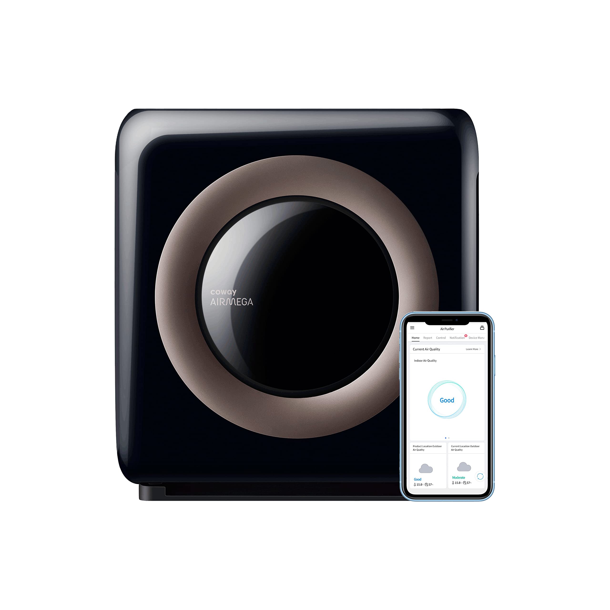 Coway Airmega AP-1512HHS App-Enabled Smart Technology, Compatible with Amazon Alexa True HEPA Air Purifier, Black/Bronze