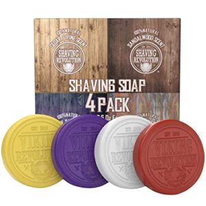 viking revolution shaving soap for men - shave soap for use with shaving brush and bowl for smoothest wet shave, shaving soap puck - 4 pack variety, each pack 2.5oz