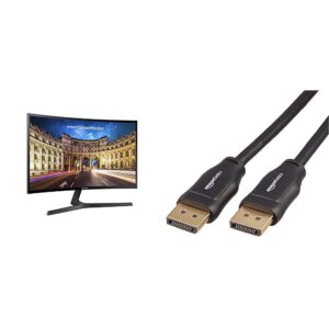 samsung electronics lc27f398fwnxza samsung electronics c27f398 27" curved monitor & amazonbasics displayport to displayport hd display cable - 6 feet