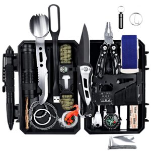 antarctica emergency survival gear kits 60 in 1, outdoor survival tool with emergency bracelet whistle flashlight pliers pen wire saw for camping, hiking, climbing,car