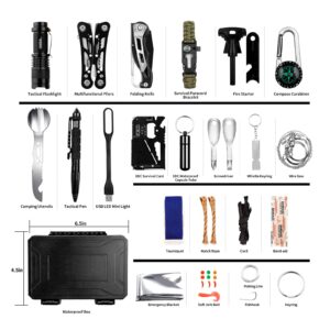 ANTARCTICA Emergency Survival Gear Kits 60 in 1, Outdoor Survival Tool with Emergency Bracelet Whistle Flashlight Pliers Pen Wire Saw for Camping, Hiking, Climbing,Car