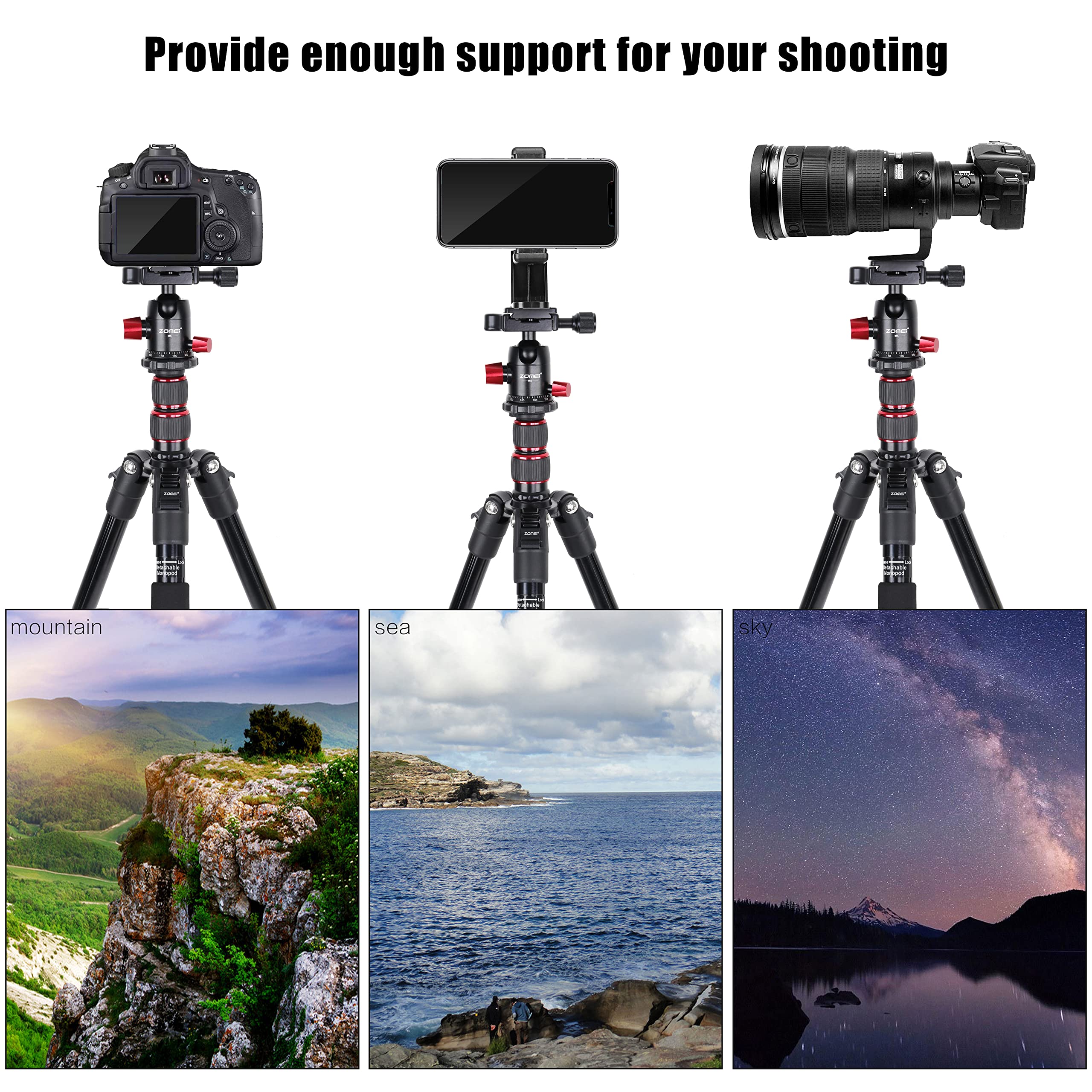 ZOMEI M5 Camera Tripod,Lightweight Travel Aluminum Tripod Monopod Compact Portable Photography Tripod Stand with 360 Degree Ball Head and Phone Clip for DSLR Cameras, Smartphone