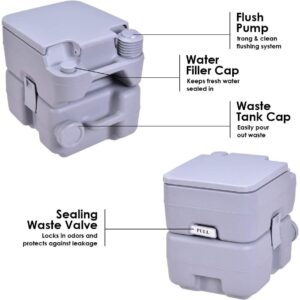 S AFSTAR Portable Flush Toilet Potty Commode 5.3 Gallon 20L for Camping RV, Boating and Other Recreational Activities, Powerful Push Pump Compact Commode w/Waste Tank & Built-in Rotating Spout