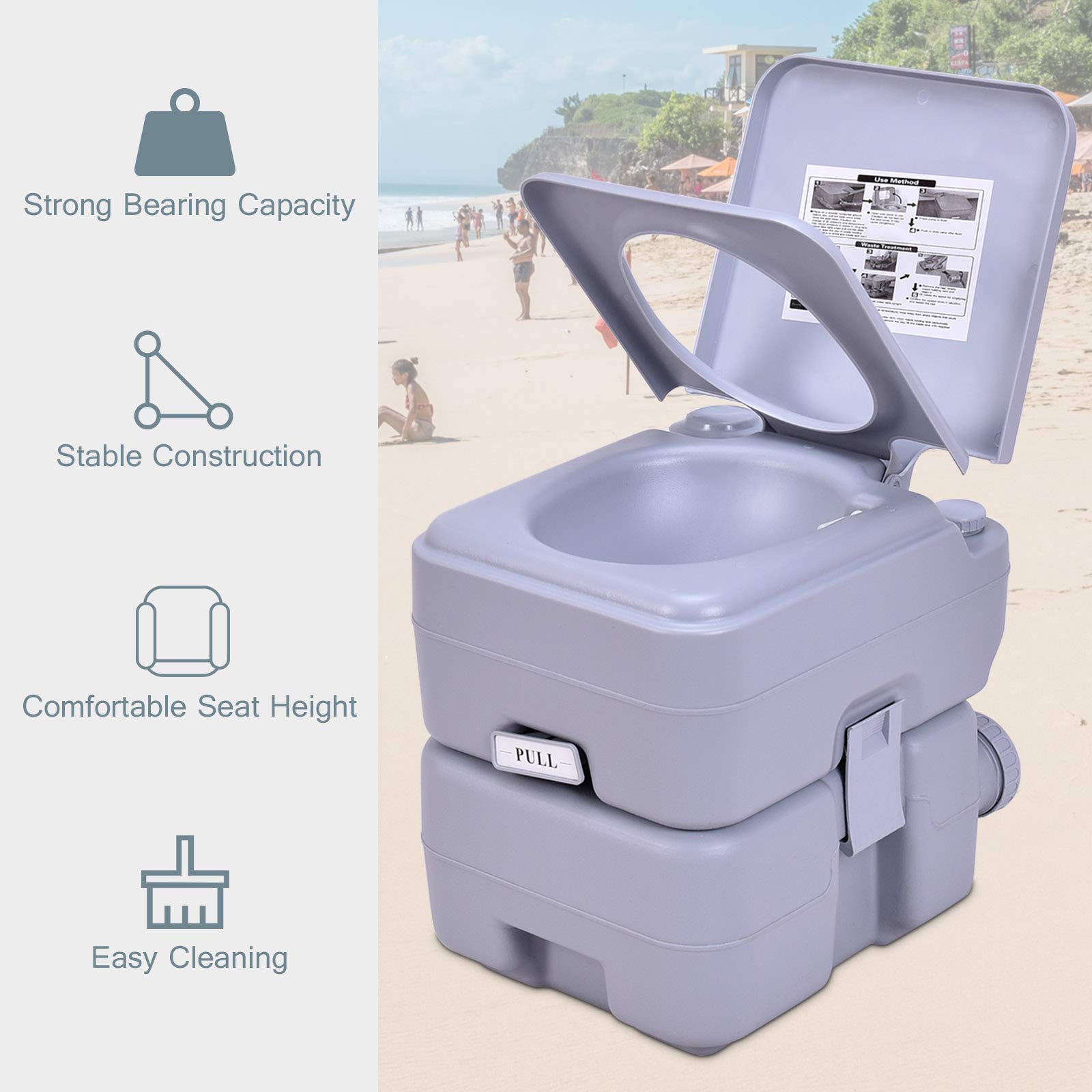 S AFSTAR Portable Flush Toilet Potty Commode 5.3 Gallon 20L for Camping RV, Boating and Other Recreational Activities, Powerful Push Pump Compact Commode w/Waste Tank & Built-in Rotating Spout