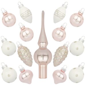 kingyee miniature ornaments and tree topper white and pink christmas mini glass tree decorations set of 15 for tabletop desktop tree wedding centerpiece